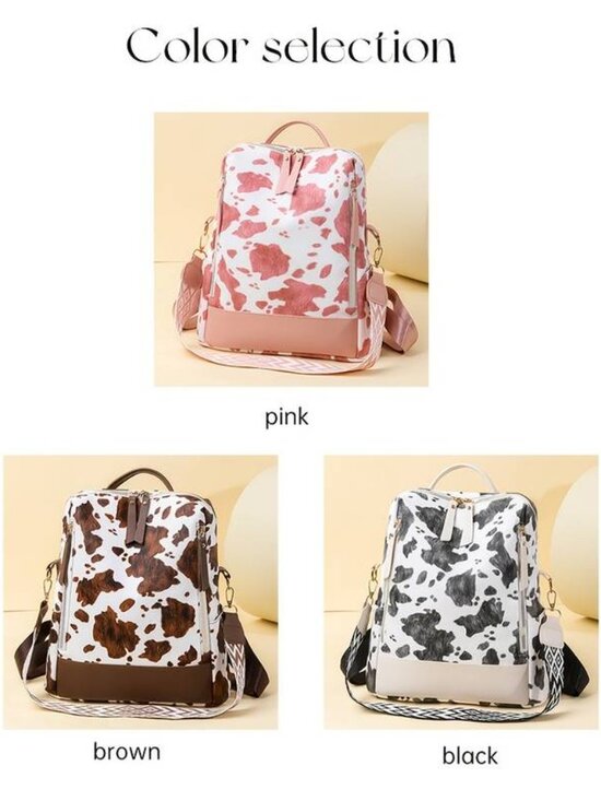 Cow Print Backpack Purse Women Cute Convertible Vegan Shoulder Bag Travel main image 5
